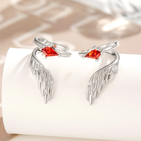 Ear Cuff Ala Cobre Rombo Circón Rojo Sin Perforación Joyería Para Mujeres Estilo Genial Único
