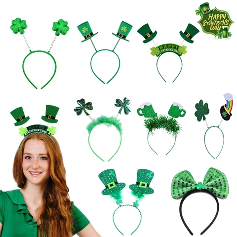 Serre Tête Saint Patrick Vert Trèfle Chapeau De Leprechaun Plastique Paillettes Plume Accessoire De Fête Festive