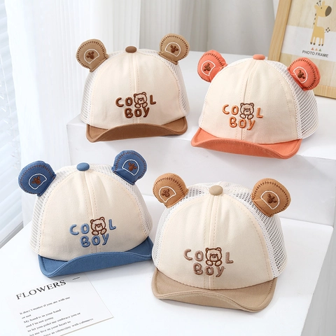 Baby Baseballkappe Atmungsaktives Mesh Sommer Sonnenschutz Hut Mit Süßen Bärenohren Für Kleinkinder Cool Boy Stickerei
