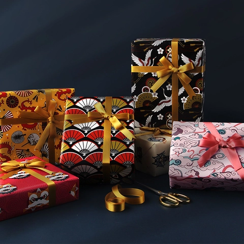 Christmas Gift Wrapping Paper Rolls Red Plaid Snowflake Polka Dot Star Coated Paper Birthday Wedding Valentine Holiday