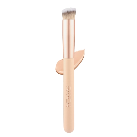 Pinceau Maquillage Fond De Teint Et Anti-Cernes Biseauté Fibre Synthétique Manche Bois Tube Aluminium Outil Cosmétique Pro