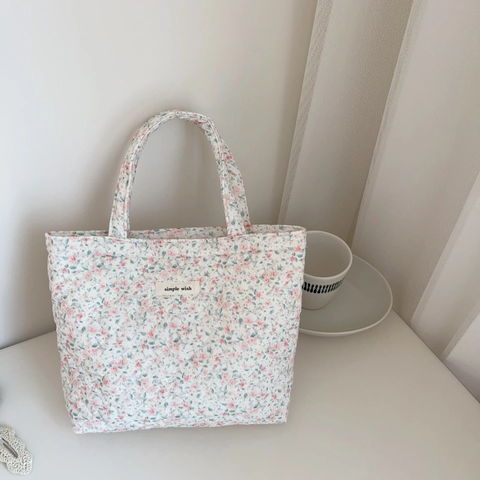 Sac À Main En Coton Matelassé Floral Petit Tote Vintage Français Littéraire Léger Pratique Femmes Quotidien