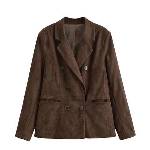 Chaqueta Blazer De Mujer En Ante Sintético Solapa Clásica Manga Larga Con Botones Casual Color Sólido Elegante