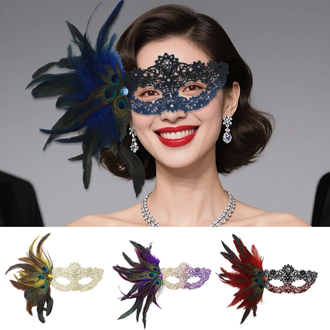 Sexy Spitze Feder Maskerade Maske Für Frauen Halloween Karneval Kostüm Venezianische Party Augenmaske Strass Zubehör