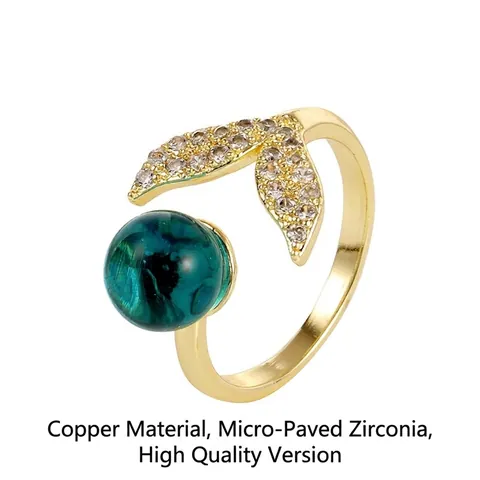 Mermaid Tail Adjustable Open Ring Copper With Micro Pave Zircon And Blue Synthetic Bead Elegant Sea Theme Jewelry For Women