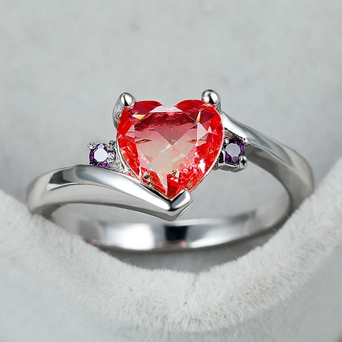 Heart Cut Cubic Zirconia Ring Women Copper Silver Plated Twisted Band Engagement Wedding Romantic Gift Fashion Jewelry
