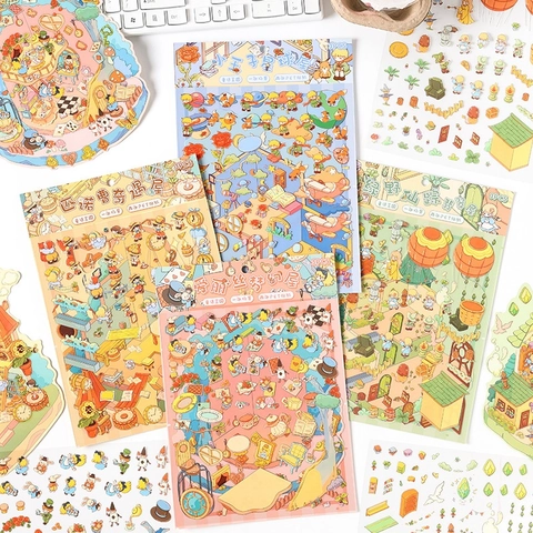 Fairytale Kingdom Cartoon Miniature Scene 3D Stickers PET Transparent Journal DIY Decoration Scrapbooking Sticker
