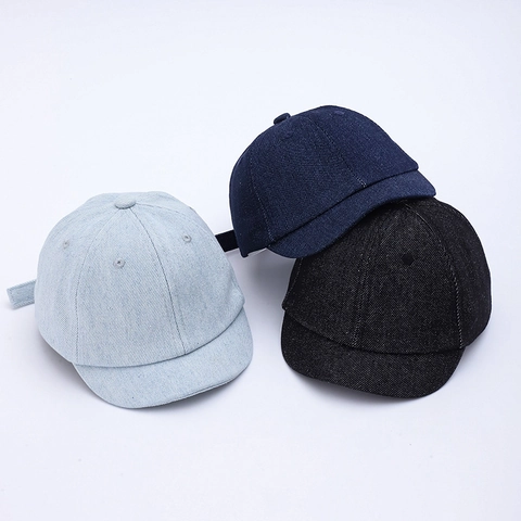 Toddler Denim Baseball Cap Cotton Short Brim Adjustable Retro Solid Color Hip Hop Casual Sun Hat For Baby Kids