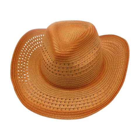 Cappello di Paglia da Cowboy Occidentale Uomo Donna Tesa Larga Parasole Con Corda Antivento Traspirante Intrecciato a Mano Gradiente