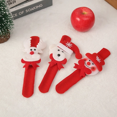 Led Light Up Christmas Slap Bracelets Plush Cartoon Santa Snowman Reindeer Bear Party Favors Gifts For Kids
