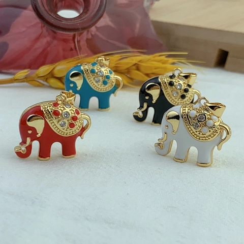 Elephant Shape Charms Enamel Copper 18K Gold Plated With Zirconia Animal Pendants For DIY Jewelry Making Crafts