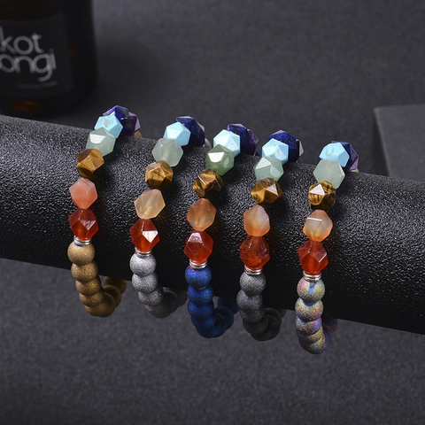 7 Chakra Natural Stone Healing Bracelet 8mm Matte Beads Faceted Energy Yoga Meditation Jewelry Gift For Women Men
