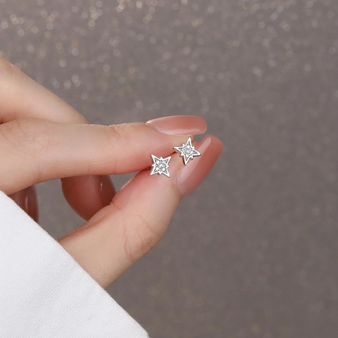925 Sterling Silver Star Stud Earrings For Women Shiny Rhinestone Eight-Pointed Star Earrings Minimalist Fashion Jewelry Gift