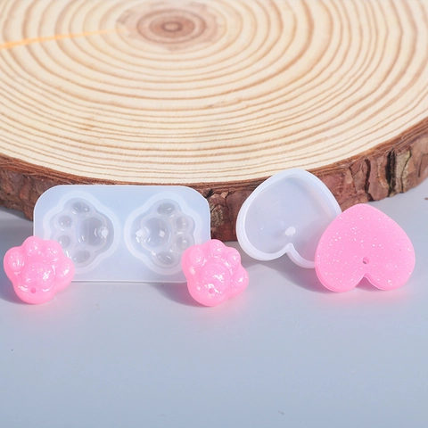 Silikonform DIY Harz Handwerk Katzenpfote Herzform Anhänger Herstellung Werkzeug Spiegeloberfläche Schmuck Schlüsselanhänger Zubehör