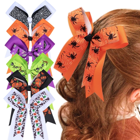 Noeuds Cheveux Halloween Enfants Ruban Grosgrain Pinces À Bec De Canard Imprimé Citrouille Toile Araignée Filles Accessoires