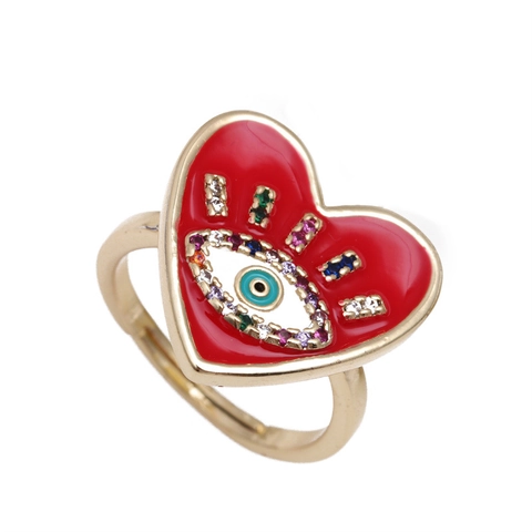 Heart Shaped Evil Eye Copper Ring For Women Adjustable Colorful Zircon Enamel Gold Plated Fashion Jewelry Finger Ring