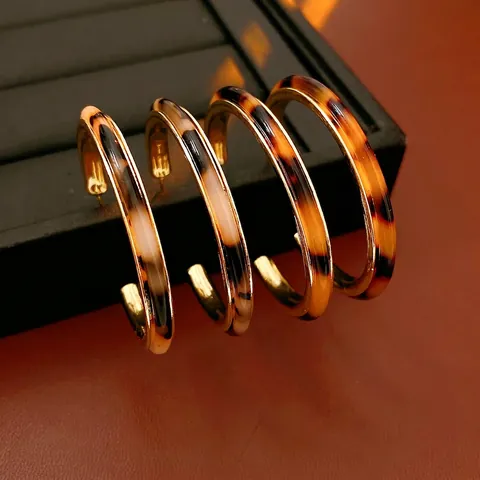 Retro C Shaped Hoop Earrings For Women Resin Tortoiseshell Leopard Print Alloy Jewelry With Silver Earring Post
