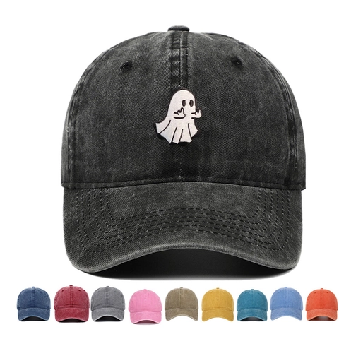 Casquette De Baseball Broderie Fantôme Coton Lavé Vintage Halloween Streetwear Chapeau De Soleil Réglable Unisexe