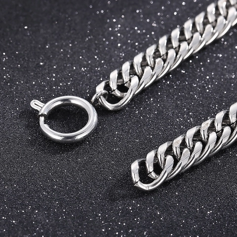 Curb Chain Armband Roestvrij Staal Gepolijst Hip Hop Punk Stijl Met Ronde Veerring Sluiting Voor Heren En Dames