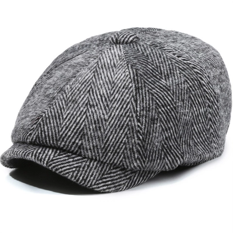 Vintage Schirmmütze Für Damen Und Herren Retro Fischgrätenmuster Kariert Achteckiger Hut Verstellbar Baker Boy Flache Mütze Accessoire
