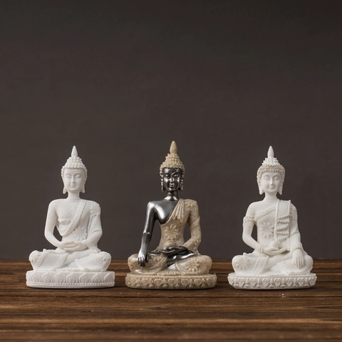 Southeast Asian Resin Buddha Statue Figurine Zen Meditation Home Decor Desk Living Room Entrance Decorative Mini Sculpture Ornament