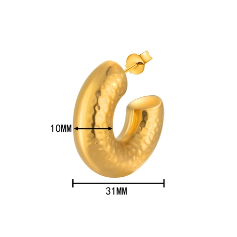 Vintage Chunky C Shape Hoop Earrings For Women 18K Gold Plated Stainless Steel Hollow Textured Minimalist Fashion Jewelry