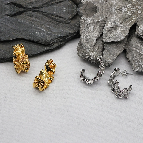 Orecchini a Cerchio Vintage in Acciaio Inossidabile con Forma a C Gualcita Irregolare Per Donna Gioielli in Metallo Geometrico Placcati Oro Argento