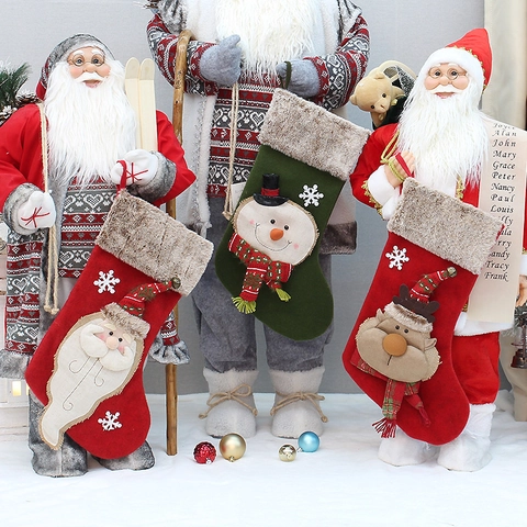 Weihnachtsstrumpf Großer Kunstfellrand 3D Weihnachtsmann Schneemann Rentier Applikation Süßigkeiten Geschenktüte Kamin Deko