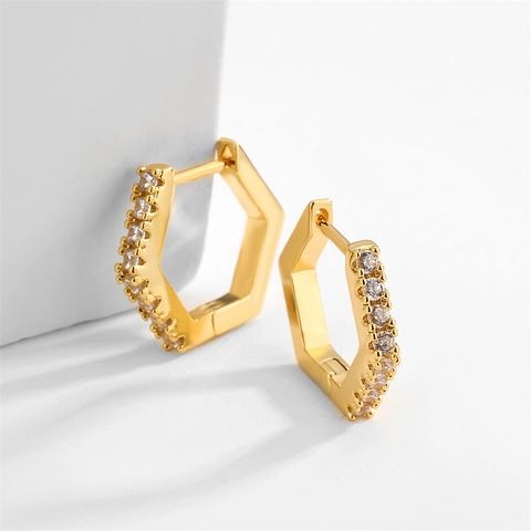 Pendientes de Aro Huggie de Cobre Geométricos Minimalistas con Circonia Chapados en Oro Blanco y Rosa Micro Incrustados para Mujer Joyería de Moda