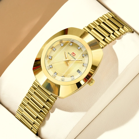 VAVA VOOM Luxury Couple Quartz Watch Stainless Steel Band Gold Rhinestone Calendar Waterproof Men Women Business Wrist Watch
