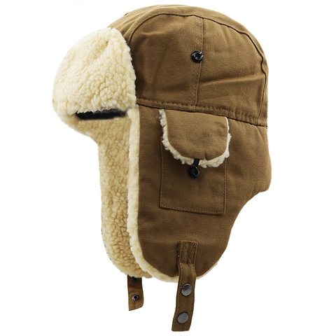 Klassischer Winter Trappermütze Für Herren Damen Leinwand Sherpa Fleece Gefüttert Aviator Ushanka Ohrenschutz Ski Kappe