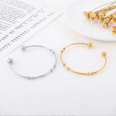 Edelstahl C Form Offener Armreif Armband Mit Kugelenden Minimalistischer Geometrischer Polierter Schmuck Für Frauen