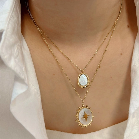 Edelstahl Stern Perlmutt Anhänger Halskette Für Damen Layered Französischen Stil Vergoldet Boho Mode Schmuck Geschenk