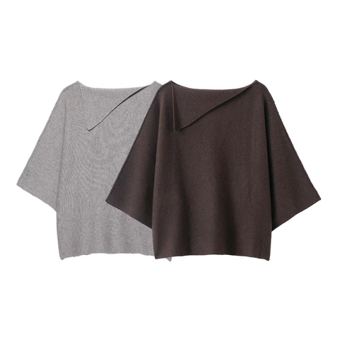 Women's Autumn Fashion Knit Two Piece Set Solid Color Lapel Collar Asymmetric Loose Top And High Waist Midi Skirt Elegant Streetwear