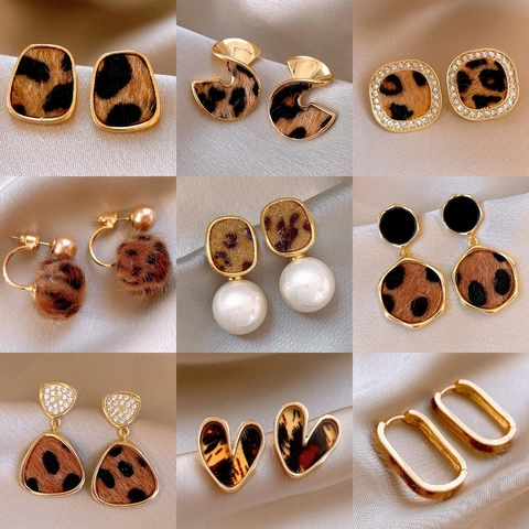 Orecchini Geometrici Vintage Maculati Con 925 Sterling Silver Earring Post Gioielli Moda Retro Pelliccia Sintetica Donna