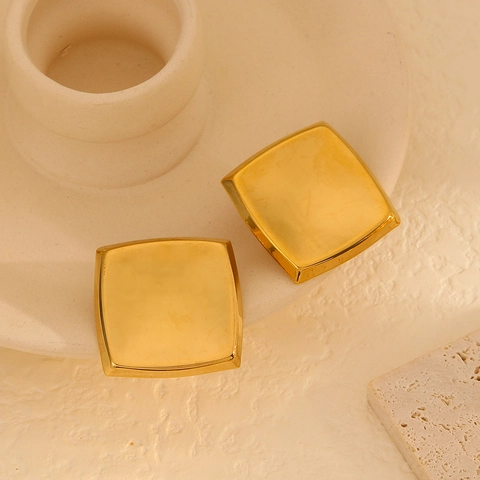 Geometrische Quadratische Ohrstecker Edelstahl 18K Vergoldet Minimalist Poliert Metall Schmuck Für Damen