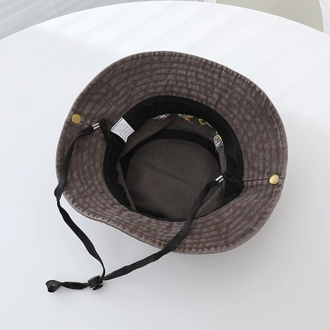 Cappello Da Pescatore Per Bambini In Cotone Lavato Con Ricamo Di Scavatrice Protezione Solare Con Cordino Regolabile Per Esterno
