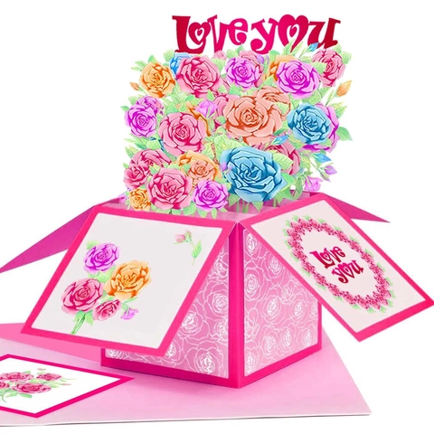 Caja De Tarjeta De Felicitación 3D Pop Up Papel Especial Flor Mariposa Corazón Corte Láser Para Cumpleaños Día De La Madre San Valentín
