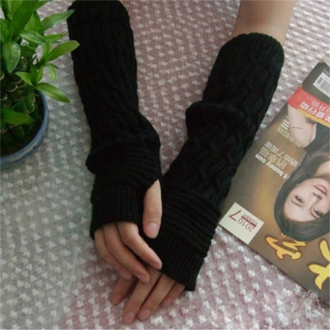Knit Fingerless Gloves Women Long Arm Warmers Cable Pattern Winter Warm Wrist Mitten With Thumb Hole Solid Color Fashion Accessory