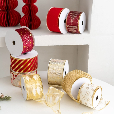 Cintas De Navidad Borde Con Alambre Terciopelo Malla Brillo Ribete Dorado Para Decoración De Árbol Envoltura De Regalos Motivos Festivos