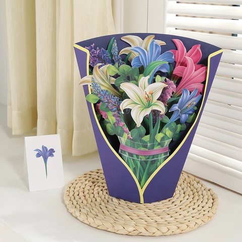 Pop Up Greeting Card Paper Flower Bouquet Laser Cut Floral Arrangement Mother Day Birthday Celebration Gift Decorative