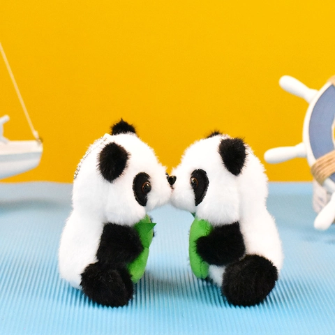 Lindo Llavero de Peluche de Panda Panda de Bambú Animal de Peluche Colgante de Bolsa Gancho de Metal Decoración Para Mochila Regalo
