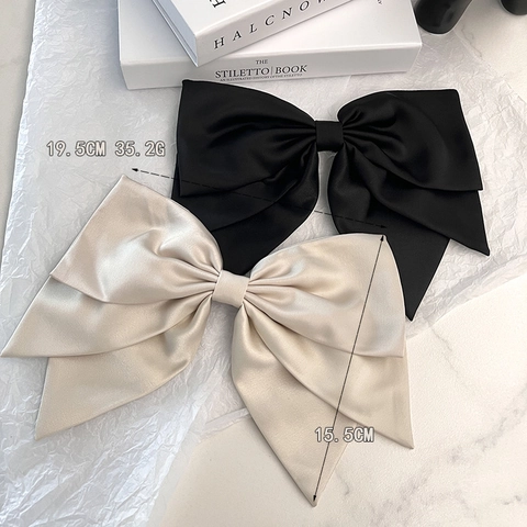 Eleganter Großer Satin Schleife Haarclip Französischer Stil Satin Haarschleife Federclip Für Damen Haar Accessoires