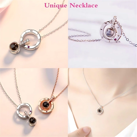 Copper Zirconia Projection Necklace With 100 Languages I Love You Roman Numeral Pendant Romantic Rose Gift Box Jewelry