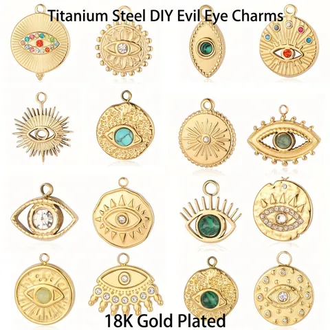 Bohemian Evil Eye Pendant Charm Stainless Steel Rhinestone Zircon Inlaid DIY Jewelry Making Accessory For Necklace Bracelet