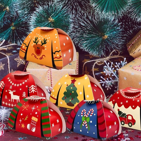 Christmas Sweater Shaped Paper Gift Boxes For Candy Cookie Packaging Holiday Party Favors Assorted Festive Patterns