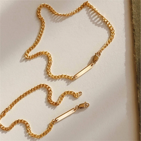 Unisex Stainless Steel Gold Plated Cuban Link ID Bracelet For Engraving Minimalist Fashion Jewelry Accessories Gift