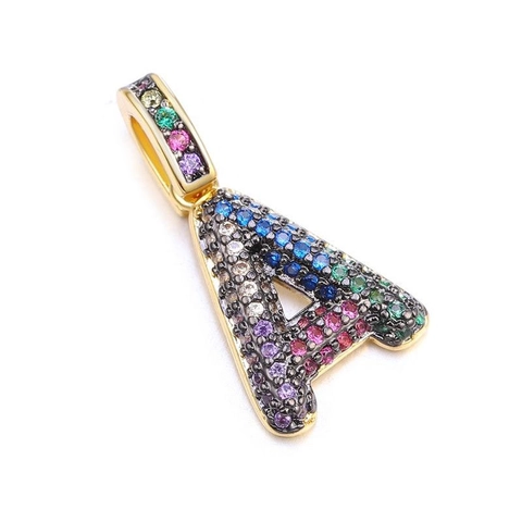 Alphabet Letter Pendant Charm Copper With Colorful Zircon DIY Jewelry Making Pavé Rainbow Hip Hop Style