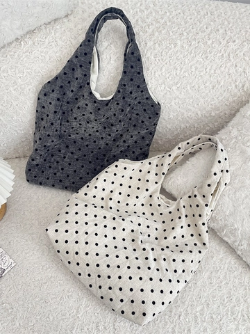 Borsa Tote Grande Capacità A Pois Per Donna Velluto Tela Stile Coreano Borsa A Spalla Casual Da Lavoro