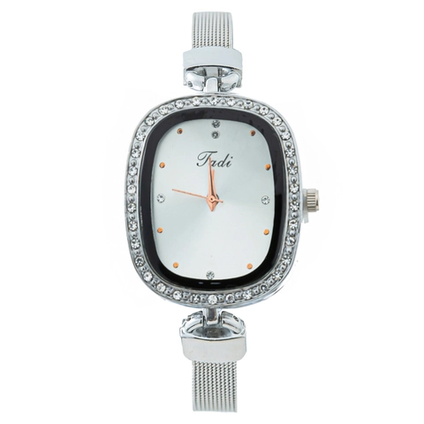Fashion Oval Women Quartz Watch Mesh Alloy Band Rhinestone Bezel Elegant Analog Wristwatch Ladies Jewelry Accessory Timepiece